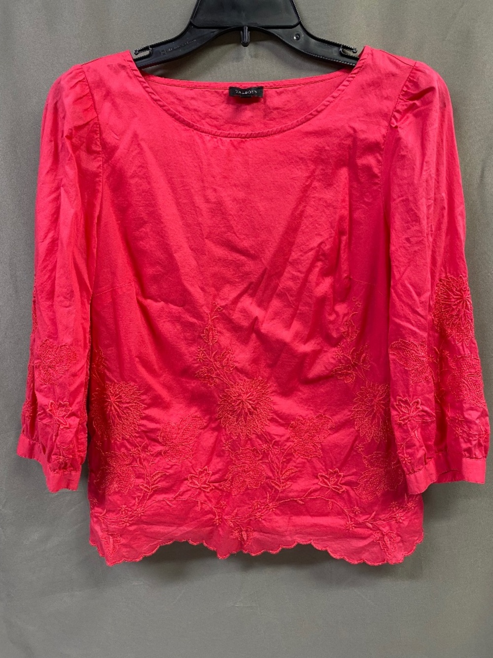 Talbot Women's Bright Pink 3/4 Sleeves Popover Blouse Floral Embroidered Size S